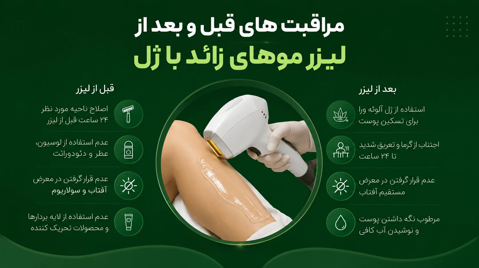 مراقبت های قبل و بعد از لیزر موهای زائد با ژل